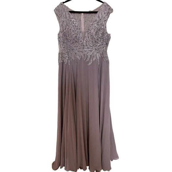 Mac Duggal Gown Dress Size 18 Appliquéd Cap Sleeve Bodice Flowy Lilac 20264 $598 - Picture 5 of 15